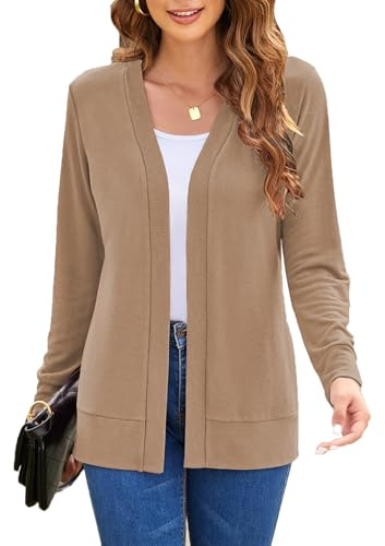 Womens Long Sleeve Cardigan Sweaters Lightweight Fashion Fall Casual Open Front Cardigans (Light Khaki, Medium)