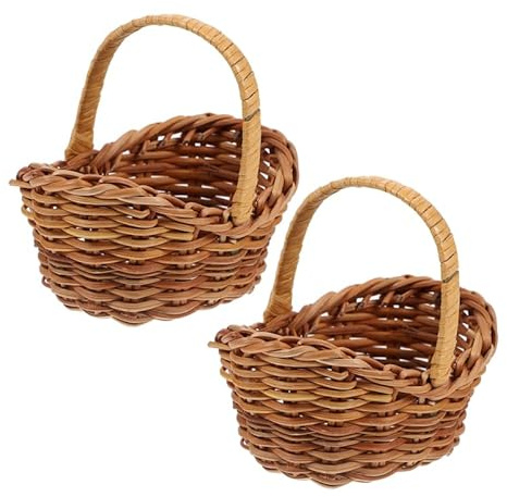 Mini paniers tressés de 2 pièces avec poignée petit panier de fleurs en osier panier de pique- décoratif panier de pétales pour bonbonnières, bonbons, décoration de la maison