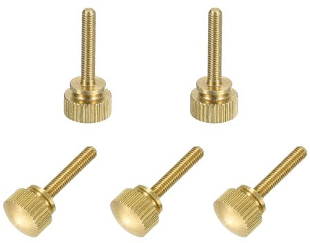 sourcing map 5 tornillos de latón moleteados, pernos de hombro M3 x 16 mm, pernos de agarre escalonado, tornillos de latón macizo moleteados con diamante para electrónica, mecánica