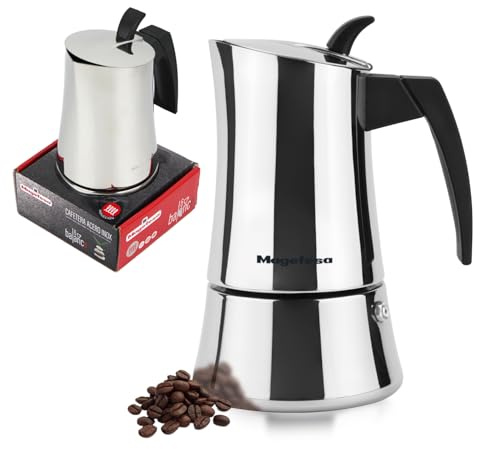 Magefesa Balance 6-Cup Stainless Steel Espresso Maker – Classic Moka Pot with Bakelite Handle & Knob – Greca Coffee Maker Compatible with All Types of Stovetops including Induction