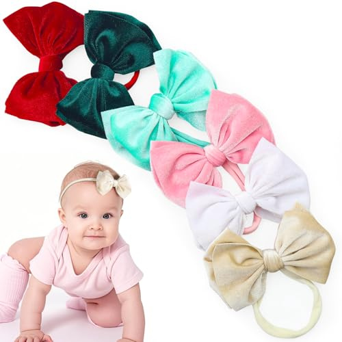 Votoko Haarband Baby Mädchen, 6 Stück Samtschleifen Stirnband Schleife mädchen Baby, Weiche und Süße Schleifen Haarband Mädchen, Haarschleife Mädchen Set für Neugeborene und Kleinkinder