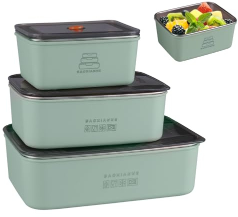 WakiHong 3 Pack of Stainless Steel Food Storage Container Metal Stainless Steel Storage Containers Food Storage,forDishwasher & Freezer Safe(600+1000+1600ml)
