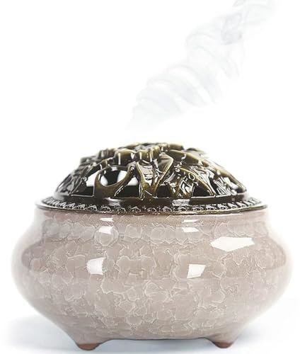 Roysmart Retro Weihrauchbrenner, Keramik Weihrauchbrenner, Räuchergefäß Räucherstäbchenhalter Halter Rund Chinesisch Porzellan Räucherschale mit Feuerfeste Matte und Metall Deckel für Home ﻿