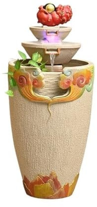 Floor-Standing Fountains Balcony Circulating Water Floor Standing Fountain Living Room Foyer Office Wealth Acquisition Decoration Housewarming Gift Home Accessories(Orange)