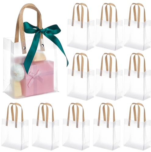 BENECREAT 24 pz Sacchetti Regalo Trasparenti con Manici, 15CM x13CM x7CM Borse Regalo In Plastica, Sacchetti per Bomboniere per Matrimoni, Compleanni, Natale
