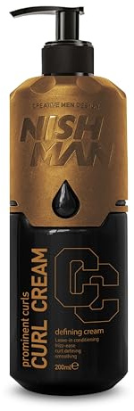 NISHMAN Curl Cream 200ml for Men – Defining Hair Cream for Curly & Wavy Hair - Leave-In Conditioning Styling Product - Anti-Frizz Smoothing Cream for Prominent Curls