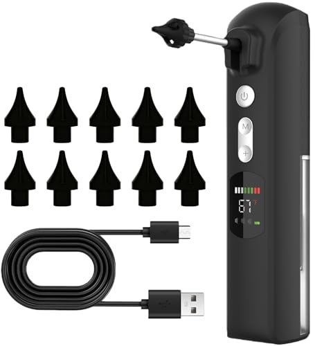 Nettoyeur auriculaire électrique - 3 modes de nettoyage + 8 modes de pression + 10 buses - Rechargeable IPX7 - Pour adultes et enfants