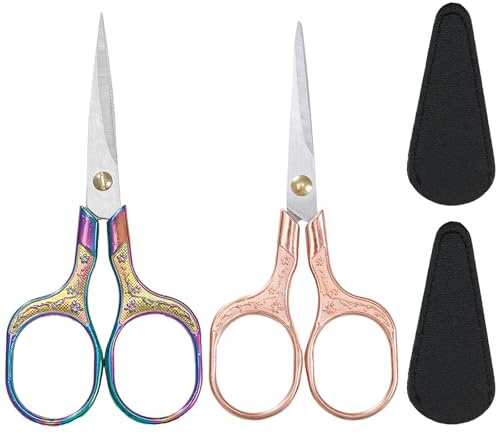 Ensemble de 2 Ciseaux à Broder Ciseaux à Coudre Petit Ciseaux Couture Tissu Ciseaux de Bricolage en Acier Inoxydable avec Étui de Protection en Cuir Polyvalents pour Couture Enfilage et Découpe Artisa