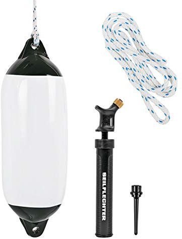 Bateau Fender Fender Kit de anlegef Ender Fender 58 x 15 cm, blanc avec pompe et Fender Laisse 1,5 m, 10 mm