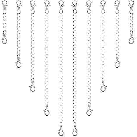 Anezus 10 Stück Halskettenverlängerungen, Schmuckverlängerungen für Halsketten, Silberarmbänder, Kettenverlängerungen für Halsketten, Armbänder und Schmuckherstellung (verschiedene Größen)