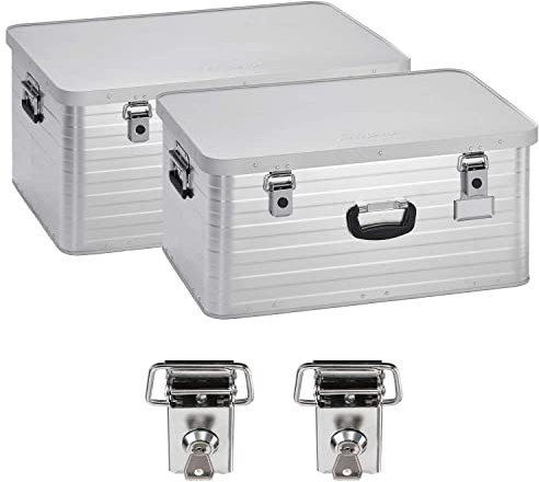 Enders Alubox 80 L + 130 L mit 2X Schloss Set - Aluminium Box 1 mm Wandstärke, spritzwasserdicht, stapelbar - Alu Box, Alukiste, Metallbox - verwendbar als Transportbox, Lagerbox, Werkzeugkiste
