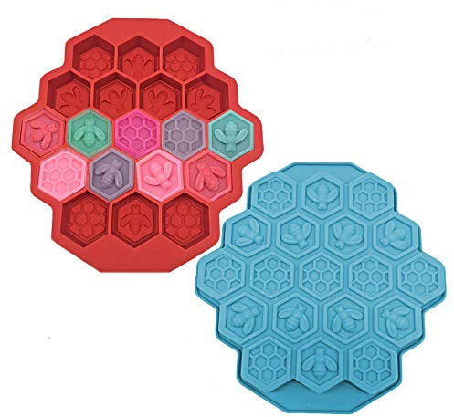 Creativee 2Pcs 19 Cavities Honeycomb Bees Silicone Cake Mould Soap DIY Ice Tray Muffin Cookie Cake Pan Chocolate Candy Baking Supplies for Kids