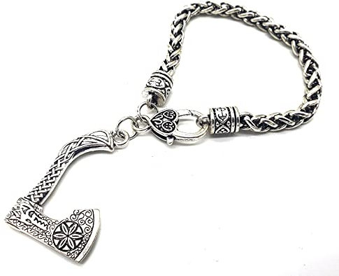 Vikings Bracelet pendentif hache viking en métal dans une pochette à bijoux, 18 centimeters, Métal