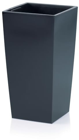 IMJ-Global Vaso Fioriera per piante Fiori DURS H50 Liscio da interno esterno Quadrato Alto Nero 26,6 Litri 26,5x26,5x50 cm design Moderno in plastica da balcone Grigio Antracite