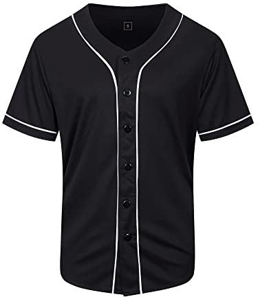 KUAIPAO Blank Baseball Jersey,Short Sleeve Plain Jersey Shirt,Sports Uniform for Men Women (White, Black, Red,Blue,S-3XL) (M, Black)