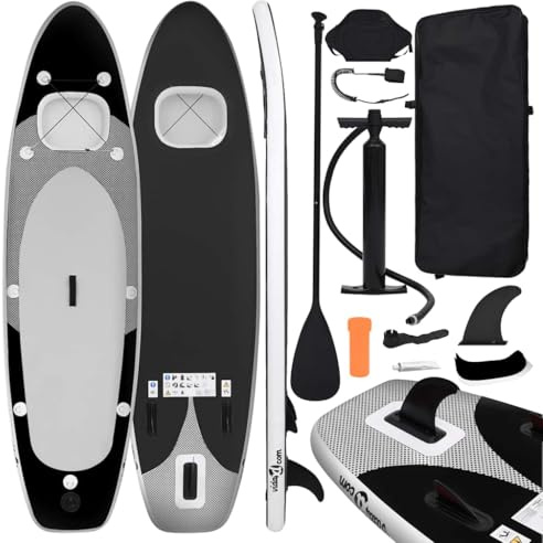vidaXL SUP Board Set Aufblasbar für 1 Erwachsener Stand Up Paddle Surfboard Surfbrett Paddling Funboard Paddelboard Wellenreiter Schwarz 330x76x10cm