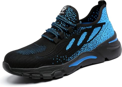HYCOPROT Scarpe Antinfortunistiche Uomo Donna Scarpe da Ginnastica con Punta in Acciaio Scarpe da Lavoro Traspiranti Leggere Cuscino d'Aria Scarpe con Sportive di Sicurezza (Blu-1, Numeric_41)