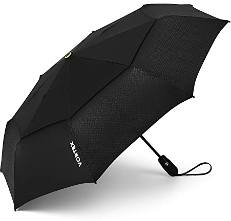 ShedRain Vex Black Compact Umbrella, Folds to 11, 43 Arc, One-Hand Operation, Windproof up to 75 mph