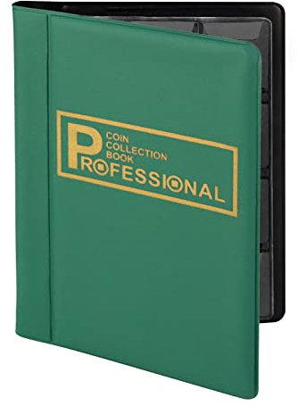 LTZGO Raccoglitore Monete da Collezione, 120 Tasche 10 Pagine Album, 3 * 3cm Libro Money Penny Pocket per Collezionisti, Riporre Monete (Verde)