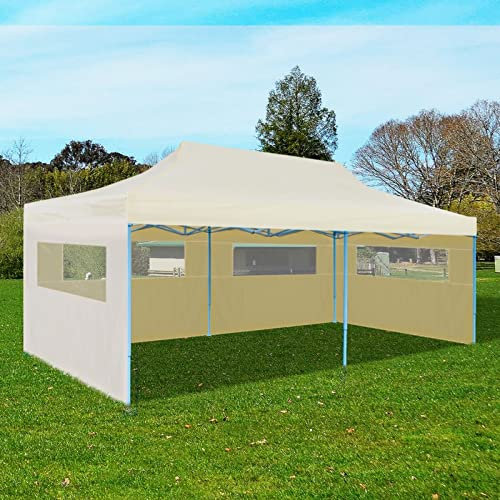 Homgoday Pop-up-festtält med 3 sidoväggar, vikbart trädgårdstält, festtält, vikbart paviljong, trädgårdspaviljong, lusthus, för utomhus, trädgård, fest, grädde 3 x 6 m