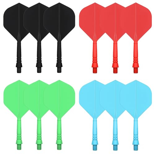 CyeeLife Eje de dardo Integrado y Plumas estándar, Accesorios para Dardos,Juego de 12 Piezas Negro/Rojo/Azul/Verde