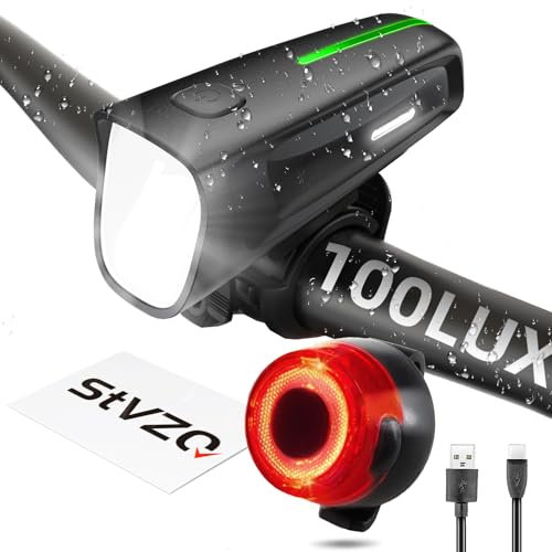 Arkham Fahrradlicht Set 100 LUX,StVZO Zugelassen Fahrradlampe,200m sichtbarer Bereich USB-C Aufladbar LED Fahrradbeleuchtung,IPX5 Wasserdicht Fahrradlichter,Fahrradzubehör Frontlicht Rücklicht
