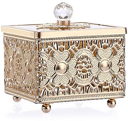 TOLIDA Goldene Schmuckkästchen mit Ausgehöhltem Spiegelboden Quadratische Schmuckschatulle aus Spitze mit Deckel Schmuckdose Ringschatulle für Ohrringe Halsketten als Hochzeit Geschenk Deko