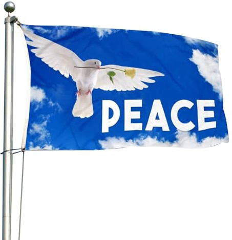 KARELLS Peace Flagge, Friedenstaube, Dekorative Fahne für Innenausstattung und Garten, 90x60cm