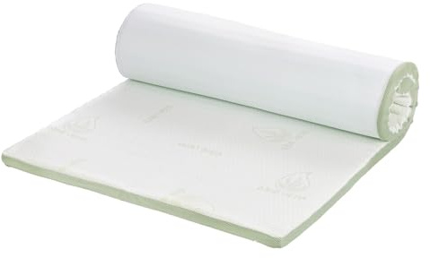 Vitapur bäddmadrass Aloe Vera – 80 x 200 cm, 4 cm ortopediskt pyramidskum, aloe vera-aromaterapi, avtagbart överdrag, madrassdyna, madrasskydd