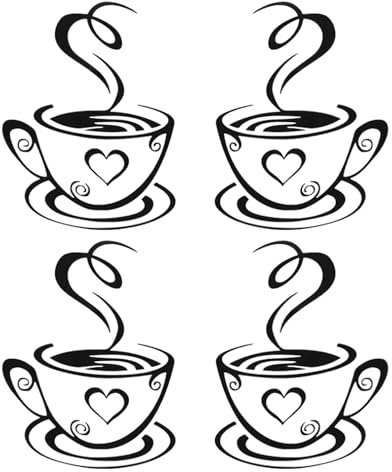2 Pares de Pegatinas de Pared para Tazas de Café - Autoadhesivas para Cocina, Restaurante, Bar - Arte y Decoración