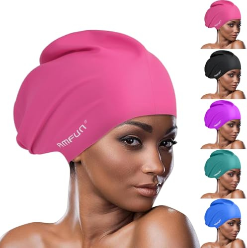 AMFUN Bonnet de Bain Grand pour Cheveux Longs, Bonnet de Bain, Bonnets de Piscine Extra-Large en Silicone Imperméable de Qualité Supérieure pour Homme Femme Les Cheveux Longs, Épais ou Bouclés