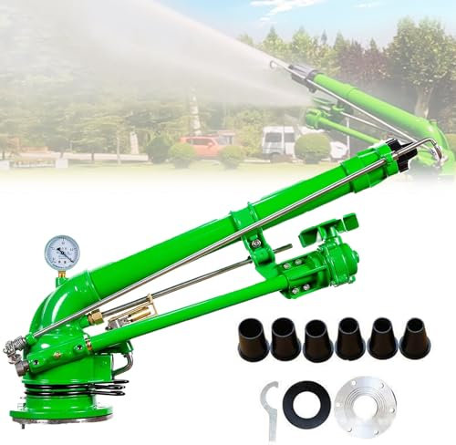 Irrigatore da Giardino a Impulsi, Irrigatore con Pistola a Pioggia Grande da 2, con manometro, Spruzzo per Irrigazione su Grandi Aree a 360°, con Ugello di Ricambio, per Prato Agricolo