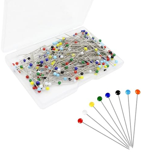 Spilli da Sarta,250 Pcs Ago per perline con testa di vetro,38mm Spilli Dritti Tonda,Spille Dritti,Testa Vetro,Utilizzato per tessuti, gioielli fai da te, artigianato e progetti di cucito(Colorato)