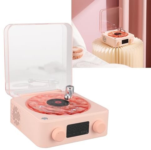 Record Player Turntable with Night Light and Time Display BT Receiver, 3 in 1 Multifunction, Portable Record Player for Entertainment and Decoration (Roseate)