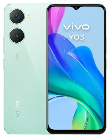vivo Y03, Smartphone 4 GB RAM + 128 GB ROM, Pantalla superbrillante 6.56 Pulgadas 90 Hz, Batería 5000 mAh, Resistencia IP54, Cuerpo Delgado y curvatura 2.5D, Android 14, Verde