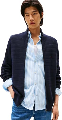 Tommy Hilfiger Uomo Pullover con Zip Stripe Structure Caldo, Blu (Desert Sky), M