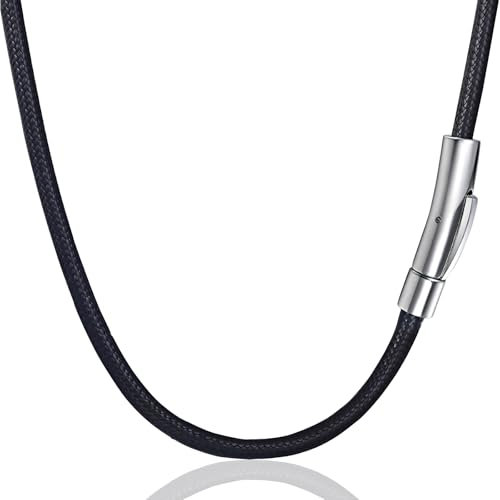 Lederkette Mit Verschluss, Schwarz Kautschuk Kordelkette Mit Edelstahl Verschluss, 3mm Kette Herren Und Damen Leder Halskette, Lederkette Herren Lederband,Für Frauen,Männer,Jungen,Mädchen