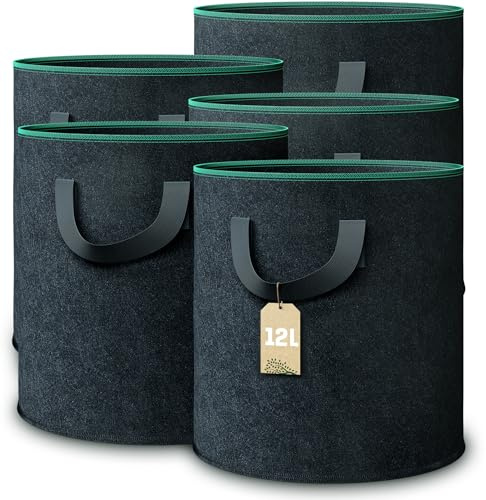 GardenGloss® Sacchi per Piante (5 Pezzi) - Capacità di 12L - Grow Bag - Cassoni per Orto - Vasi per pomodori - Vaso patate - Cassette per Orto - Vaso in Tessuto