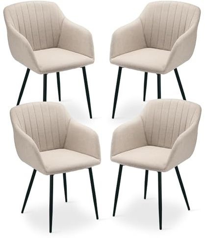 Goeurvant Dining Chairs Set of 4 Polyester Armchair for Living Room with Metal Legs Kitchen Chairs, Beige