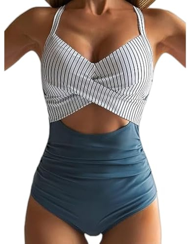 Trajes de Baño De Una Pieza para Mujer Alta Cuello en V Control de Barriga Fruncido Bañador Reductores Monokinis Halter Push Up baño Acolchado Deportivo Bañadores Natacion Talla Grande
