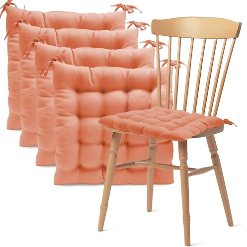 Pack 4 Cojín para silla 45x45x5 cm｜Repelente al agua y fácil de limpiar｜Con cintas de sujeción｜Funda con cremallera desmontable｜Uso interior y exterior｜Ideal para comedor, terraza, jardín u oficina