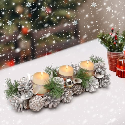 RANJIMA Wooden Candle Holder, Advent Wreath, Candle Holder, Tea Light Holder for Christmas and Autumn, Advent Candle Holder, Christmas Decoration, Advent Arrangement, Modern Decoration, Table Living