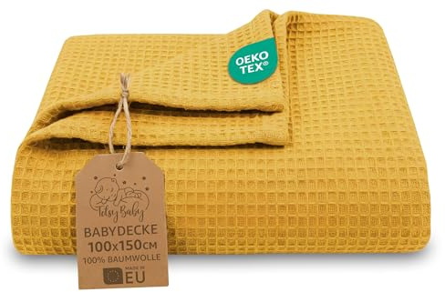 Totsy Baby Manta bebé algodón Waffle 100x150 cm - Plaid Tejido gofrado Nido de Abeja Suave mantita Ligera Transpirable arrullo sábana niño cobija Fina recién Nacido Certificado Oeko-Tex Toffee
