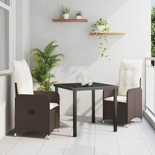 Frdhee Muebles de salón de jardín, sofá de jardín con cojín, 3 piezas de ratán sintético marrón, para terraza, balcón, salón al aire libre, fácil de mantener