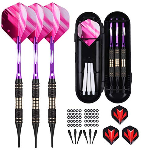 sanfeng Jeu de fléchettes à Pointe Souple 18 Gram - Flechette Pointe Plastique Professionnelle avec 6 Ailettes et 30 Pointes 50 Joints Toriques en Caoutchouc pour Cible de Flechette Electronique