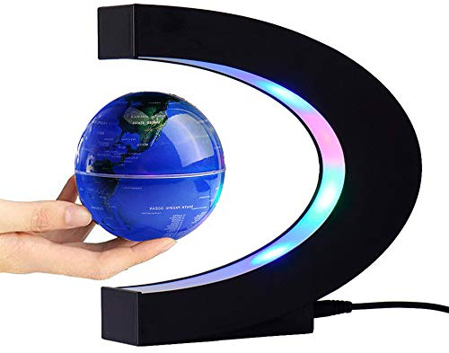 FUGEST Magnetic Levitation Floating Globe World Map with C Shape Base (Blue 3 Globe)
