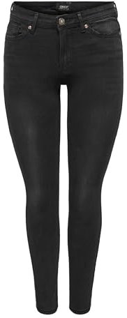 ONLY Damen Skinny Fit Jeans | Normal Waist Denim Stretch Hose | Bleached Used Design ONLWAUW, Farben:Schwarz, Größe:XL / 30L
