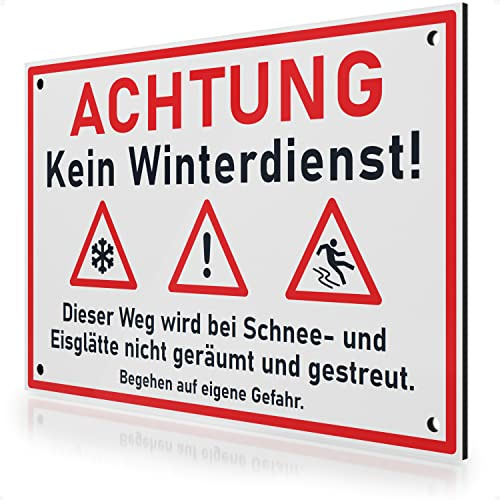 FLAGLY Schild Achtung kein Winterdienst 30x20cm aus 3mm Alu Dibond inkl. Bohrungen MADE IN GERMANY - stabiles Hinweisschild/Warnschild, wetterfest & UV-beständig