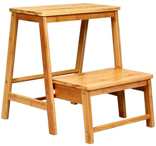 COSTWAY 2 Tier Step Stool, Bamboo Folding Stepladder Foot Stools for Kids and Adults, Multifunctional Household Ladder Display Rack Shoe Bench Up to 100kg (Natural)