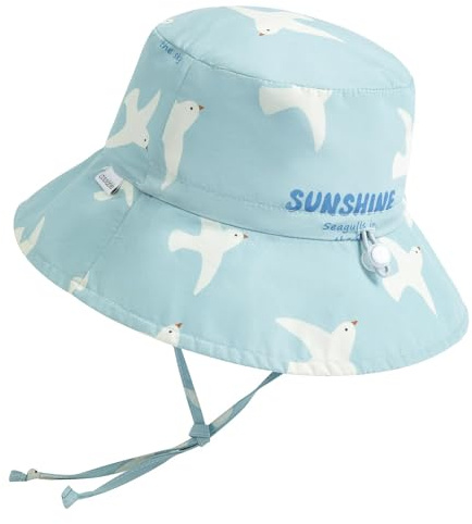 coolable Chapeau de Soleil Bébé Garçon Chapeau de Seau Bébé Fille Bord Large Bob de Plage Anti-UV Chapeau de Coton Réglable pour Enfants UPF 50+ - Goéland 4-6 Ans